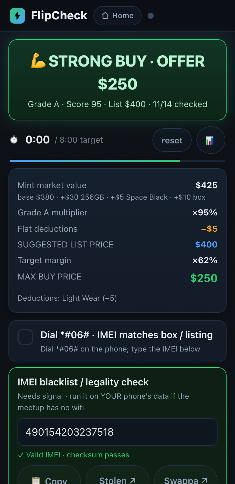 FlipCheck inspection checklist with a strong buy banner